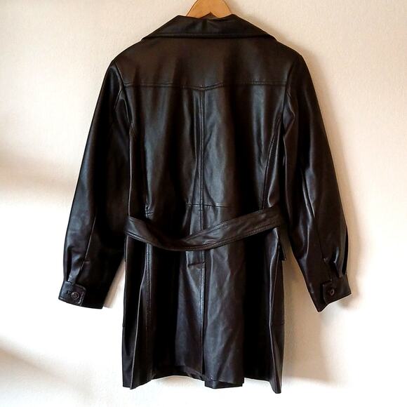 Vintage 70s The Traveler Belted Faux Leather Vegan Dark Brown Jacket - Picture 2 of 9